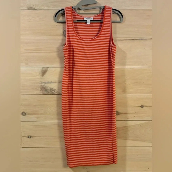 Motherhood Maternity Rib Knit Maternity Dress Orange/Pink Stripe size large - Picture 2 of 3